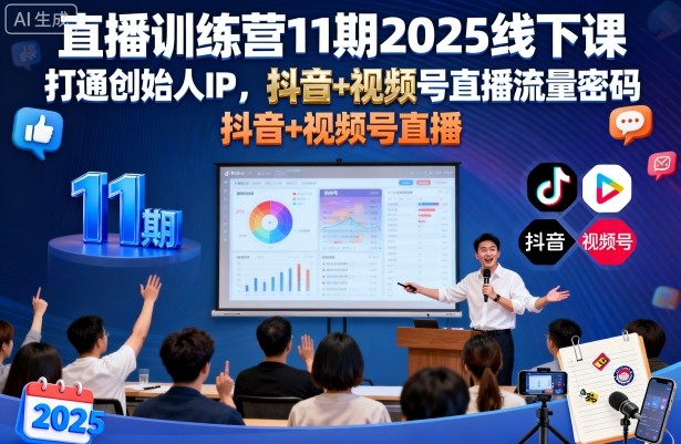 直播训练营11期2025线下课，打通创始人IP，抖音+视频号直播流量密码，教你做出高流量高变现的直播间 - 来及网络