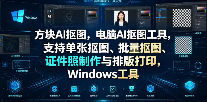 方块AI抠图，电脑AI抠图工具，支持单张抠图、批量抠图、证件照制作与排版打印，Windows工具 - 来及网络
