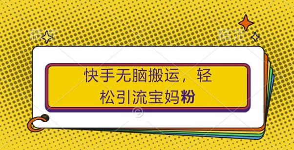 快手无脑搬运，轻松引流宝妈粉，纯小白轻松上手【揭秘】 - 来及网络