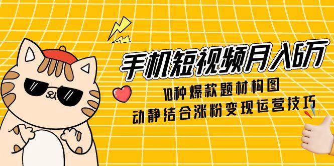手机短视频月入6万，10种爆款题材构图，动静结合涨粉变现运营技巧 - 来及网络