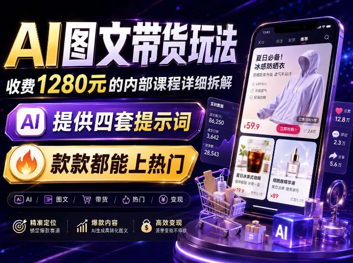 AI图文带货内部玩法，1280内部课程对外系统拆解，看完直接上手变现！ - 来及网络