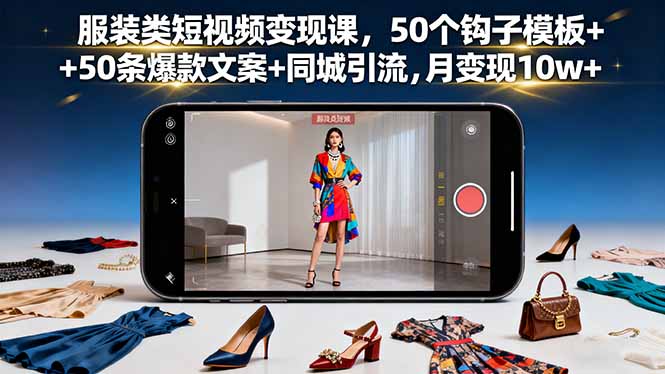 服装类短视频变现课，50个钩子模板+50条爆款文案+同城引流，月变现10w+ - 来及网络