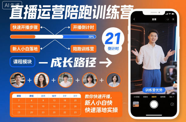 直播运营陪跑训练营，教你快速开播，新人小白快速落地实操 - 来及网络