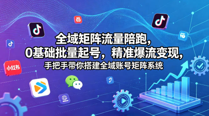 全域矩阵流量陪跑，0基础批量起号，精准爆流变现，手把手带你搭建全域账号矩阵系统 - 来及网络