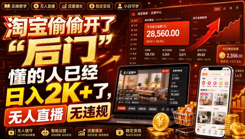 淘宝偷偷开了“后门”，懂的人已经日入2K+了，无人直播无违规，一台电脑=一家24小时营业的线上门店【揭秘】 - 来及网络