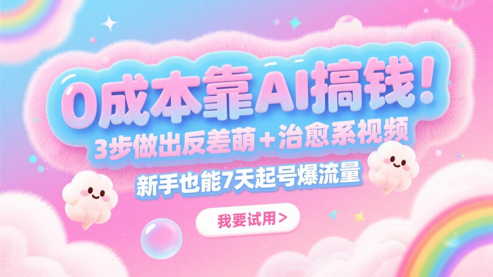 0成本靠AI搞钱！3步做出反差萌+治愈系视频，新手也能7天起号爆流量，月入5位数 - 来及网络