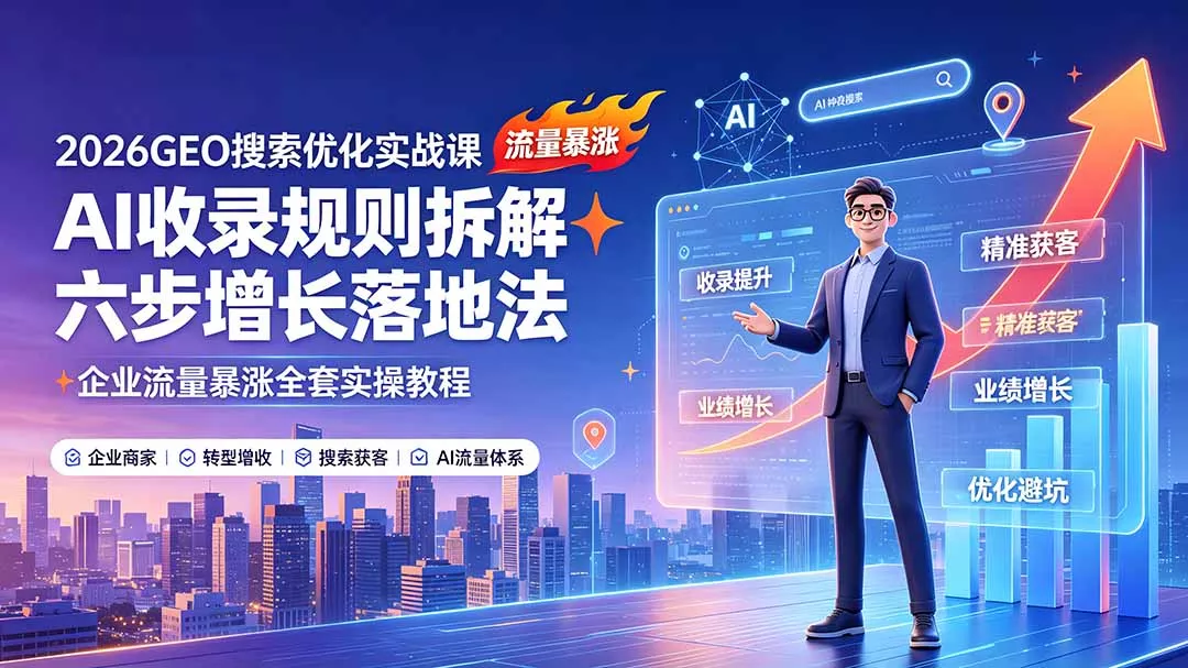 2026GEO搜索优化实战课：AI收录规则拆解｜六步增长落地法｜企业流量暴涨全套实操教程 - 来及网络