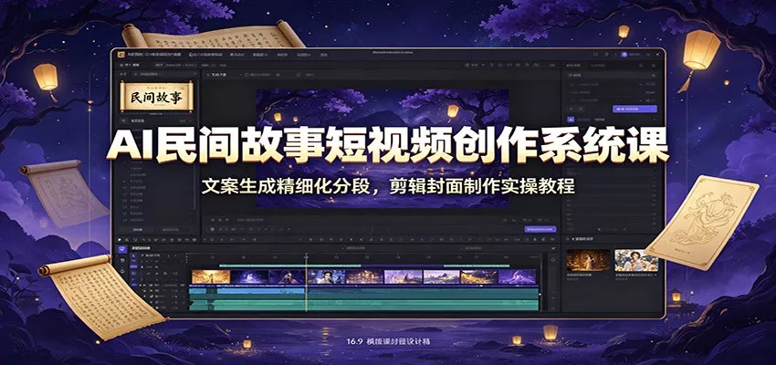 AI民间故事短视频创作系统课：文案生成精细化分段，剪辑封面制作实操教程 - 来及网络
