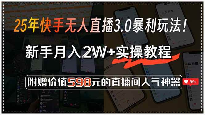 （15335期）25年快手无人直播3.0暴利玩法！，新手月入2W+实操教程，附赠价值598元… - 来及网络