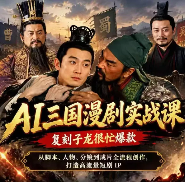 抖音14W粉博主同款AI三国漫剧实战课，复刻子龙很忙爆款，从脚本、人物、分镜到成片全流程创作，打造高流量短剧IP - 来及网络