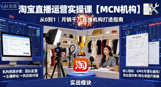 淘宝直播运营实操课【MCN机构】，从0到1做一家月销千W的直播机构 - 来及网络