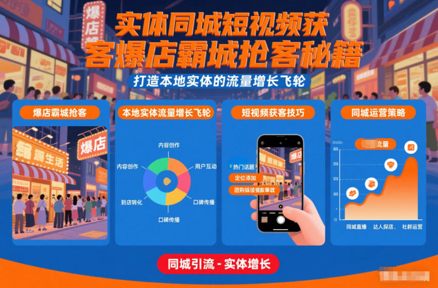 实体同城短视频获客爆店霸城抢客秘籍，打造本地实体的流量增长飞轮 - 来及网络