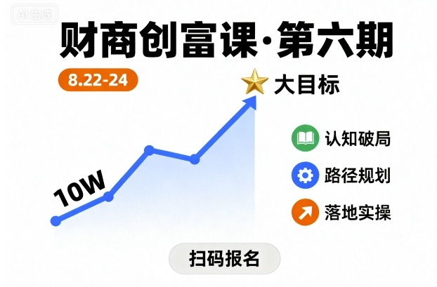 财商创富课第六期8月22-24号，如何从10W起步，一步步实现大目标 - 来及网络