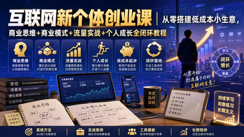 互联网新个体创业课｜从零搭建低成本小生意，商业思维+商业模式+流量实战+个人成长全闭环教程 - 来及网络