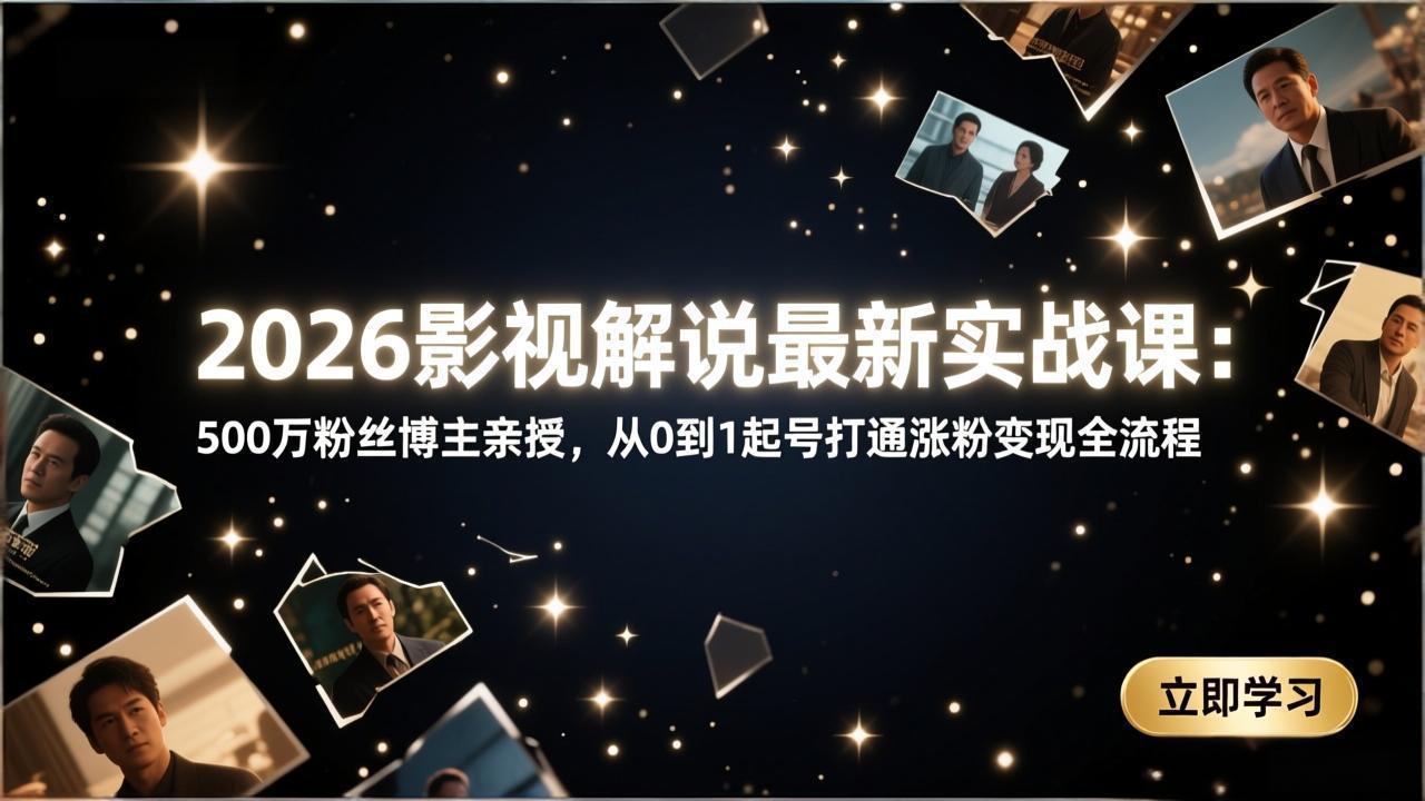 2026影视解说最新实战课：500万粉丝博主亲授，从0到1起号打通涨粉变现全流程 - 来及网络