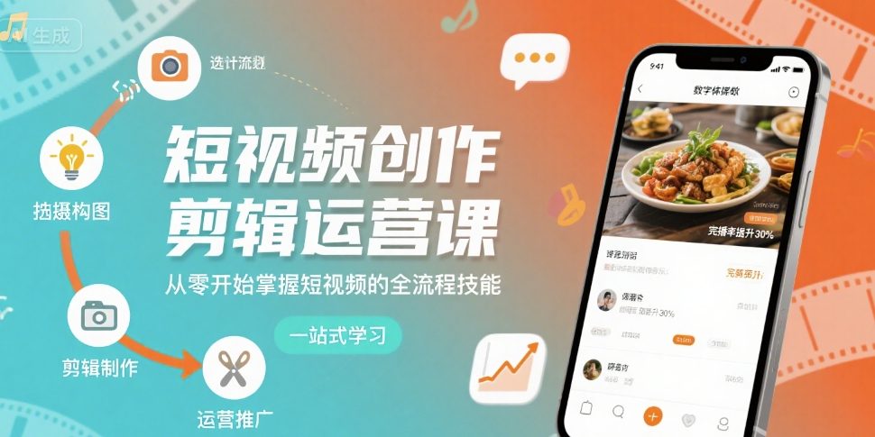 短视频创作剪辑运营课，从零开始掌握短视频的全流程技能 - 来及网络