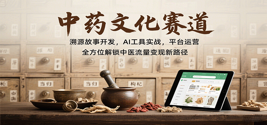 中药文化赛道：溯源故事开发，AI工具实战，平台运营，全方位解锁中医流量变现新路径 - 来及网络