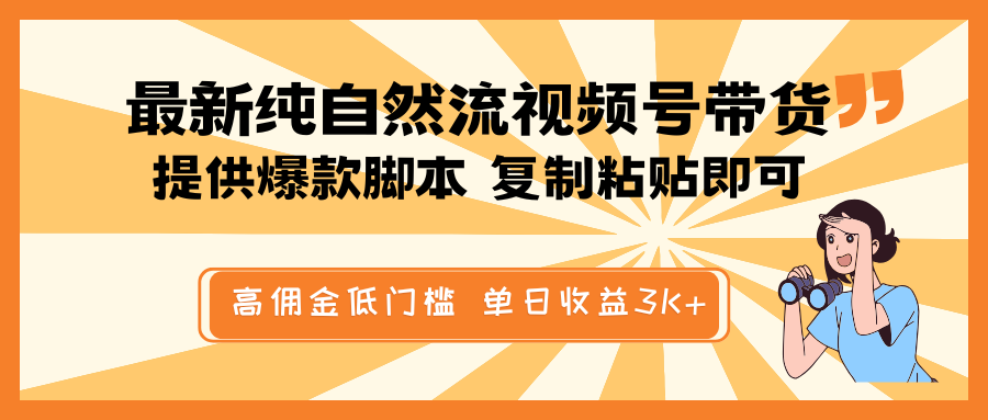 最新纯自然流视频号带货，提供爆款脚本简单 复制粘贴即可，高佣金低门槛，单日收益3K+ - 来及网络
