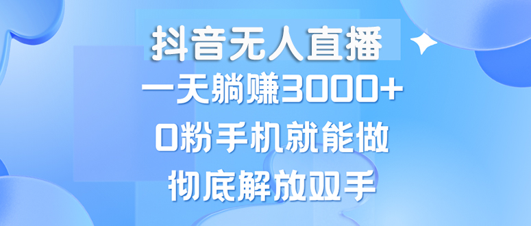 （13038期）抖音无人直播，一天躺赚3000+，0粉手机就能做，新手小白均可操作 - 来及网络