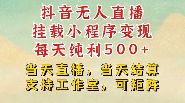 抖音无人直播挂载小程序变现每天纯利500+当天直播，当天结算支持工作室，可矩阵【揭秘】 - 来及网络