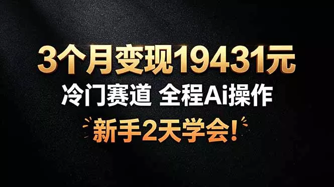 3个月变现19431元，冷门赛道 全程Ai操作，新手2天学会！ - 来及网络