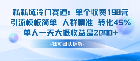 私域冷门赛道单个收费198米引流模板简单人群精准 45%的转化率单人一天大概收益多张 - 来及网络