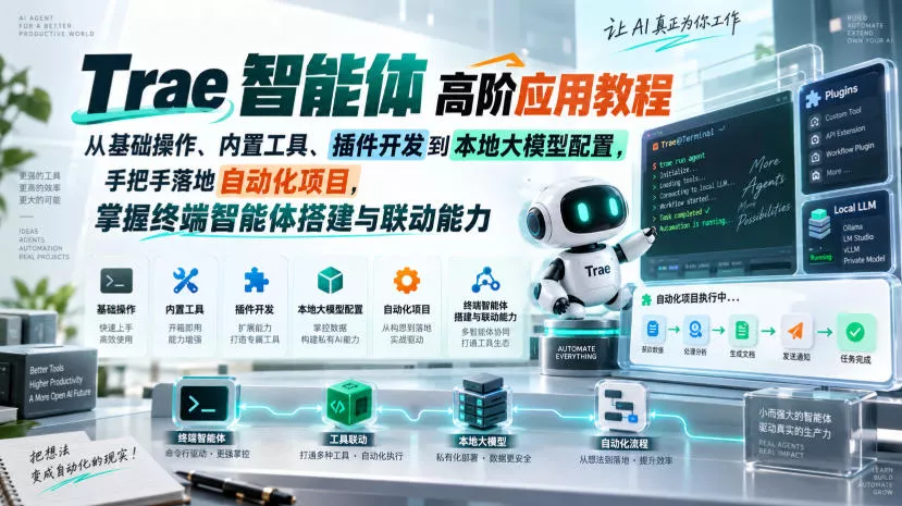 Trae智能体高阶应用教程，从基础操作、内置工具、插件开发到本地大模型配置，手把手落地自动化项目 - 来及网络