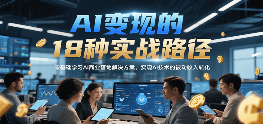 AI变现的18种实战路径，零基础学习AI商业落地解决方案，实现AI技术的被动收入转化 - 来及网络