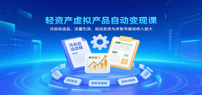 轻资产虚拟产品自动变现课，冷启动选品、流量引流，自动发货与多账号被动收入放大 - 来及网络