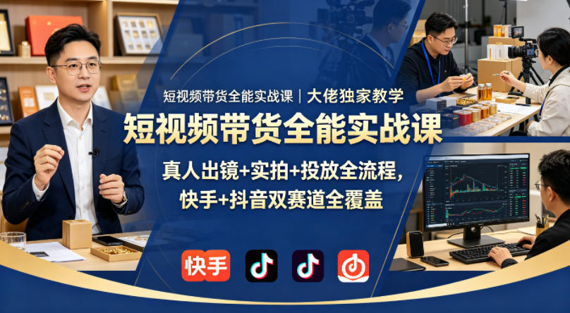 短视频带货全能实战课｜大佬独家教学，真人出镜+实拍+投放全流程，快手+抖音双赛道全覆盖 - 来及网络