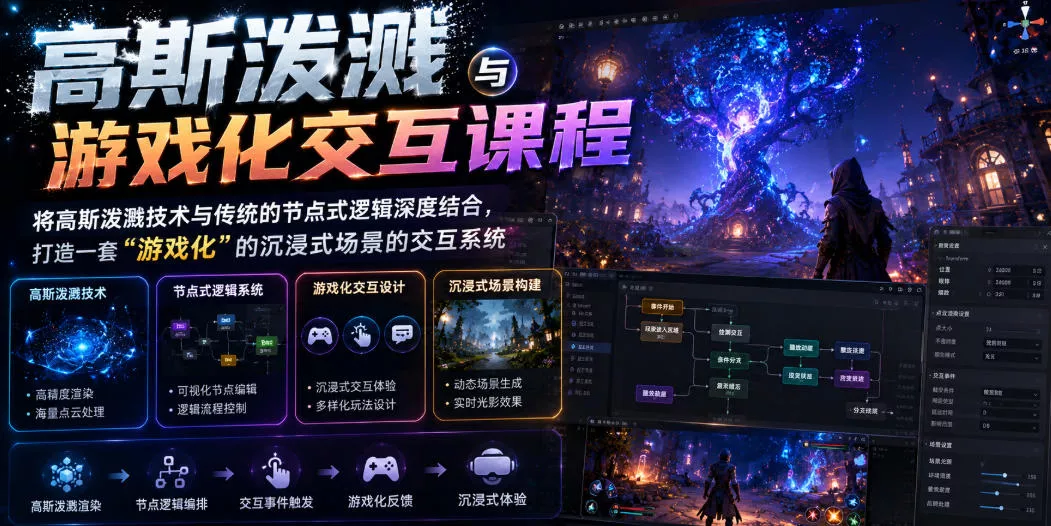 高斯泼溅与游戏化交互课程，将高斯泼溅技术与传统的节点式逻辑深度结合，打造一套“游戏化”的沉浸式场景的交互系统 - 来及网络