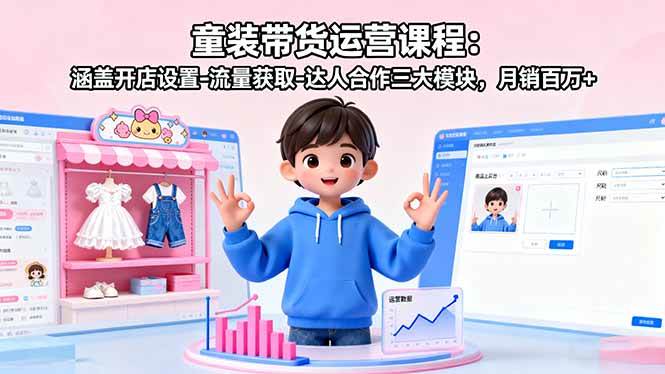 （16081期）童装带货运营课程：涵盖开店设置-流量获取-达人合作三大模块，月销百万+ - 来及网络
