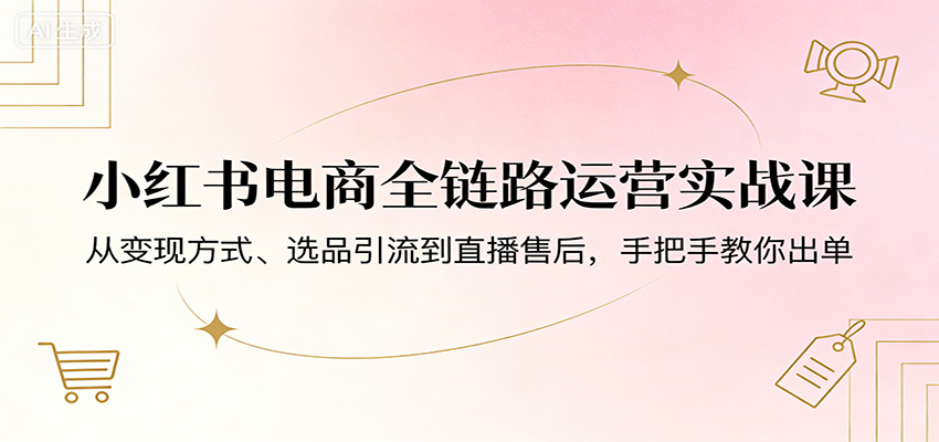 小红书电商全链路运营实战课：从变现方式、选品引流到直播售后，手把手教你出单 - 来及网络