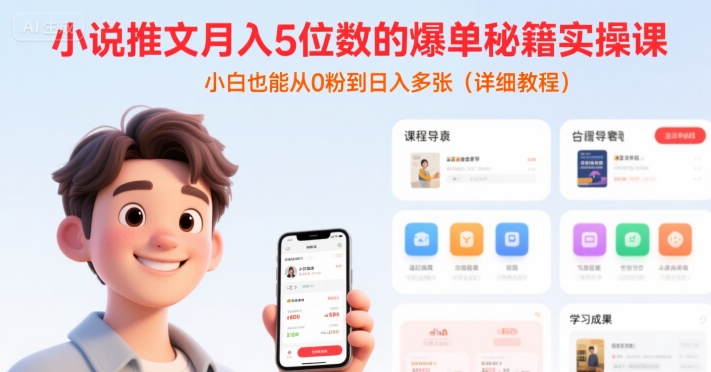 小说推文月入5位数的爆单秘籍实操课，，小白也能从0粉到日入多张(详细教程) - 来及网络