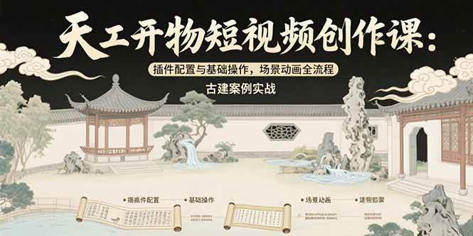 （15418期）天工开物短视频创作课：插件配置与基础操作，场景动画全流程 古建案例实战 - 来及网络
