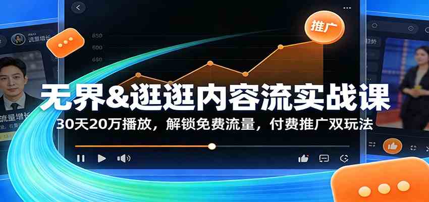 无界&逛逛内容流实战课：30天20万播放，解锁免费流量，付费推广双玩法 - 来及网络