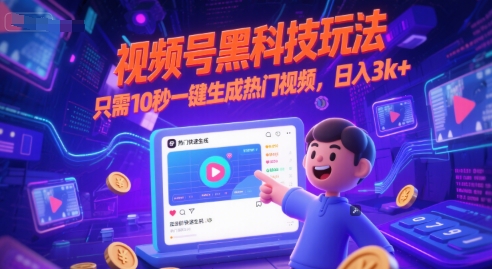 视频号黑科技玩法，只需10秒一键生成热门视频，日入3k+【揭秘】 - 来及网络