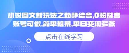 小说推文图文新玩法之动静结合，0粉抖音账号可做，简单粗暴，单日变现多张 - 来及网络