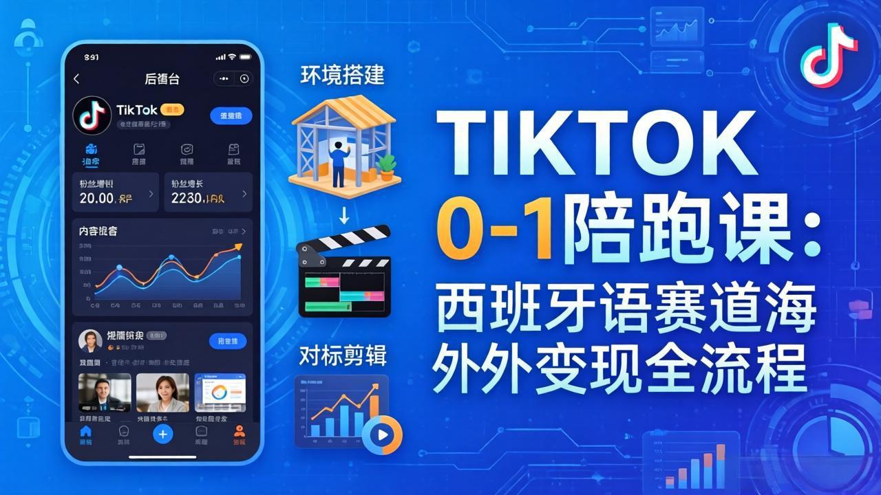 TIKTOK 0-1 陪跑课：从环境搭建到刷对标剪辑，西班牙语赛道海外变现全流程 - 来及网络