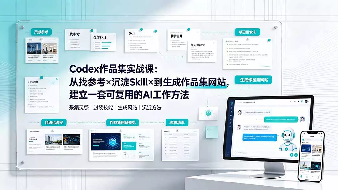 Codex作品集实战课：从找参考×沉淀Skill×到生成作品集网站，建立一套可复用的AI工作方法 - 来及网络