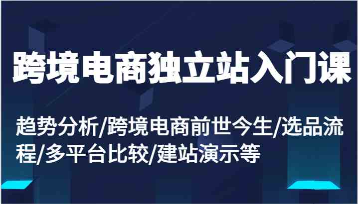 跨境电商独立站入门课：趋势分析/跨境电商前世今生/选品流程/多平台比较/建站演示等 - 来及网络