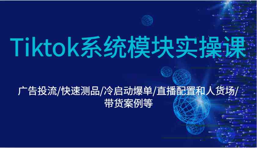 Tiktok系统模块实操课：广告投流/快速测品/冷启动爆单/直播配置和人货场/带货案例等 - 来及网络