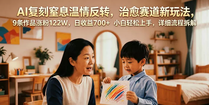 AI复刻窒息温情反转，治愈赛道新玩法，9条作品涨粉122W，日收益700+ 小白轻松上手，详细流程拆解 - 来及网络