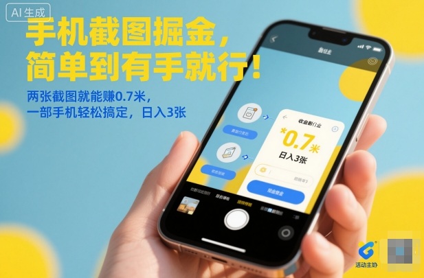 手机截图掘金，简单到有手就行！两张截图就能賺0.7米，一部手机轻松搞定，日入3张【揭秘】 - 来及网络