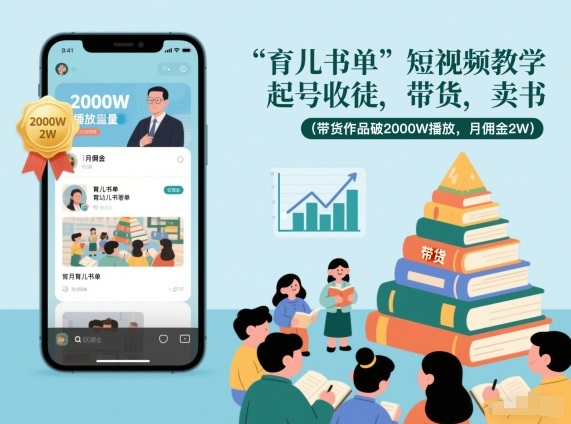 育儿书单短视频教学，起号收徒，带货，卖书(带货作品破2000W播放，月佣金2W) - 来及网络