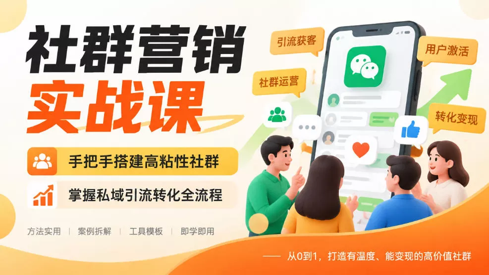 社群营销实战课，手把手搭建高粘性社群，掌握私域引流转化全流程 - 来及网络