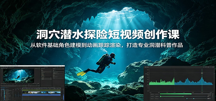 洞穴潜水探险短视频创作课：从软件基础角色建模到动画跟踪渲染，打造专业洞潜科普作品 - 来及网络
