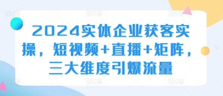 2024实体企业获客实操，短视频+直播+矩阵，三大维度引爆流量 - 来及网络