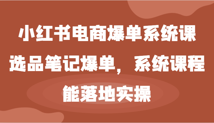 小红书电商爆单系统课-选品笔记爆单，系统课程，能落地实操 - 来及网络