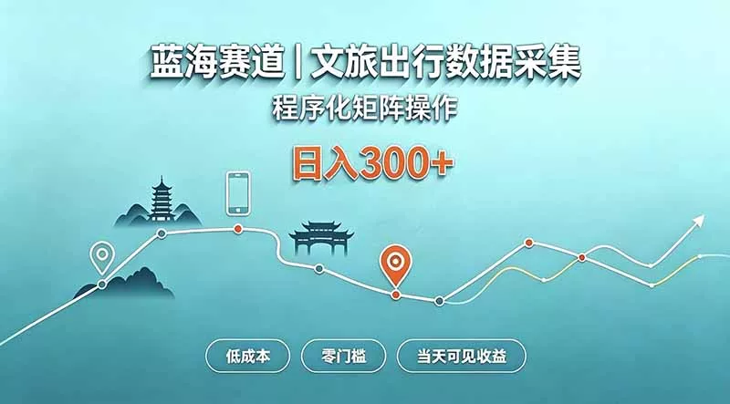 蓝海赛道 文旅出行数据采集 程序化矩阵操作 低成本 零门槛 当天可见收益 日入300+ - 来及网络